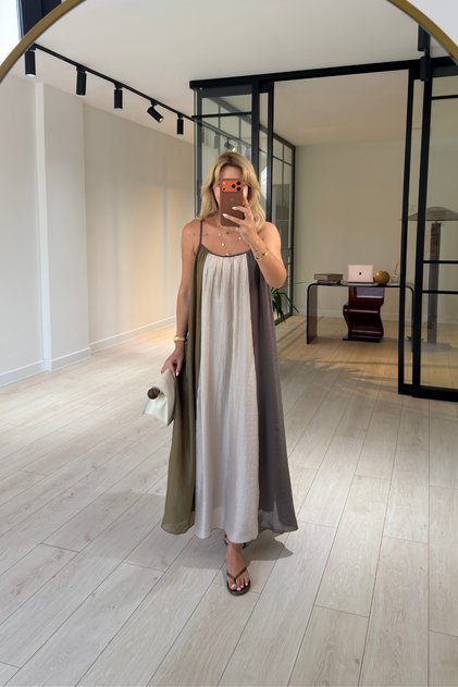 Color Block Bohemian Dress with Adjustable Strap