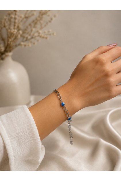 Silver Color Bracelet with Evil Eye Beads
