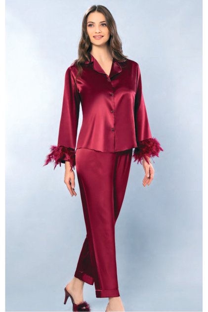 Satin pajama set with furry sleeves