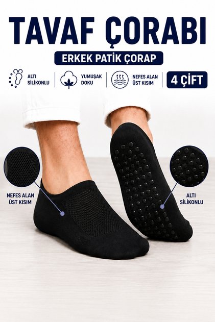 4 Çift Çok Renkli Erkek Silikonlu Kaydırmaz + Nefes Alan Tavaf Çorabı