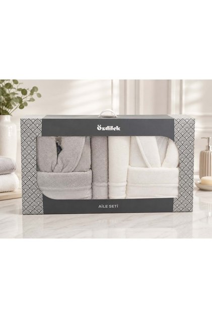 Plus Size -Colourist Gray Cream- Family Bathrobe Set (Men's XL XL)