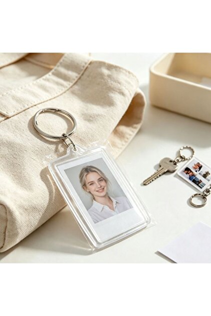 Breloc transparent port‑poză format mare 7,5×5 cm, breloc personalizabil pentru chei și geantă, cadou personalizat memorabil