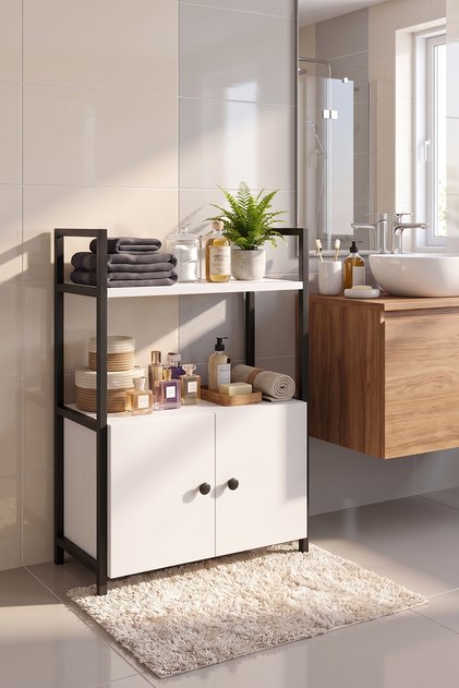 Banyo Düzenleyici banyo mutfak Rafı Banyo Dolabı Çok Amaçlı Dolap 3 Katlı 2 kapaklı Metal raflı çok amaçlı düzenleyici dekoratif