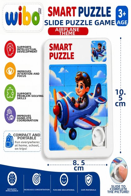 Sliding Puzzle Jigsaw Game Airplane Themed Educational Toy for Intelligence and Attention Development