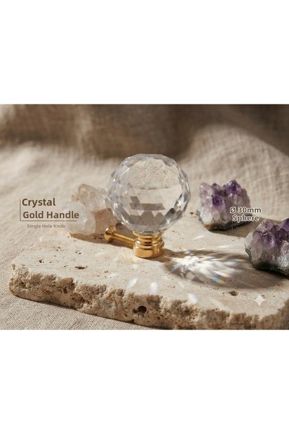 5Pcs Crystal Button Clear Glass Gold-Silver Cabinet Drawer Handle with Single Screw