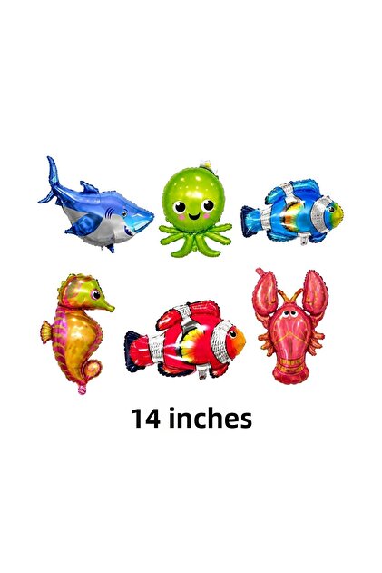 Set of 6 Sea Creatures Foil Balloons 14 Inch – Underwater and Ocean Themed Party Decoration