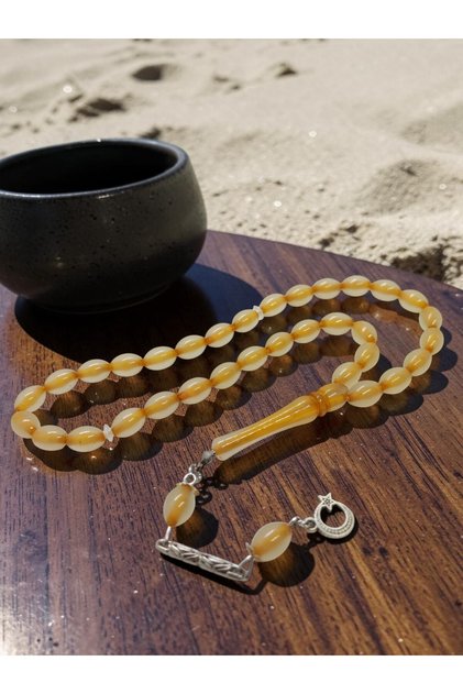 Phosphorescent Barley Cut Powdered Amber Prayer Beads Yellow Rosary