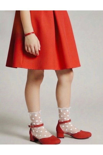 White Girl's Tulle Socks with White Hearts