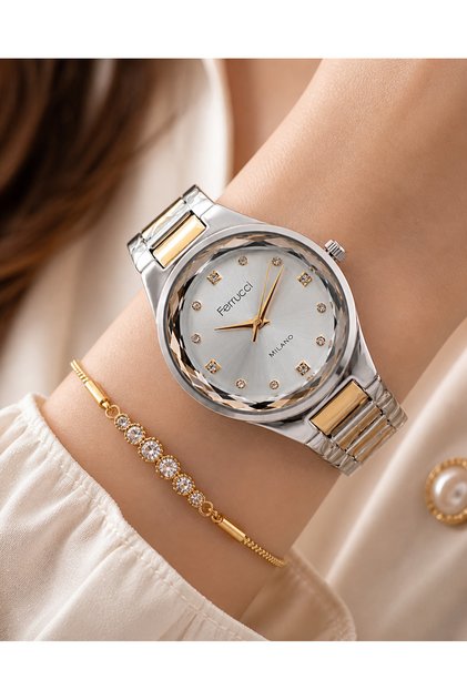 Cut Glass Steel Cord Stone Women's Wristwatch with Bracelet Gift