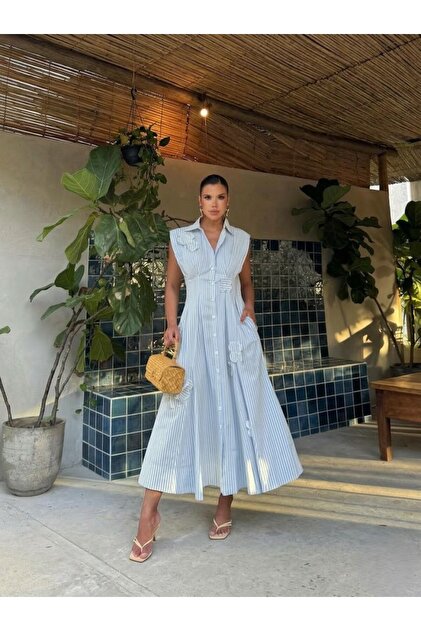 blue dress shoes low heel A Work of Art Midi Dress - White Blue Floral Sweetheart Dress main image 0