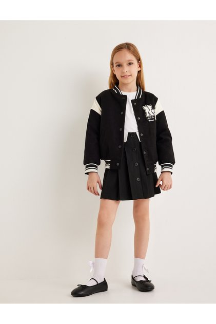 Long Sleeve Color Block Oversize College Jacket with Pocket Detail