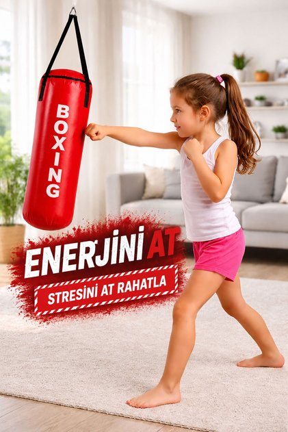 53 Cm X 20 Cm Hazır Dolu Kırmızı Çocuk Boks Kum Torbası