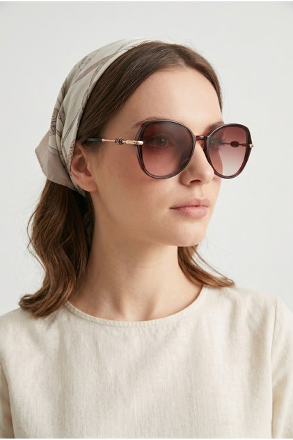 Women's Geometric Framed Combined Sunglasses Brown Gg25Lvet2308R03