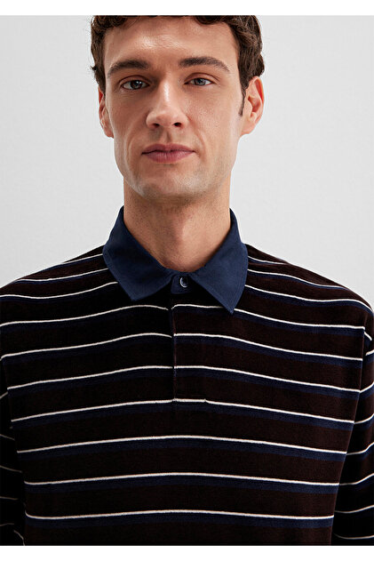 Mavi Çizgili Polo Yaka Kahverengi Erkek Sweatshirt M0S10470-89103