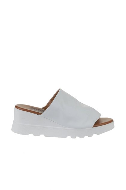 White Leather Women's Wedge Heeled Slippers 01Wy8605