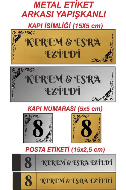 KAPI İSİMLİĞİ KAPI NUMARASI POSTA ETİKETİ METAL KENDİNDEN YAPIŞKANLI KİŞİYE ÖZEL İSİM BASKILI SÜS