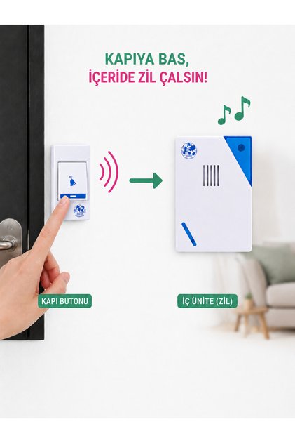 Wireless Kablosuz Kapı Zili 32 Melodili Pilli Kapı Zili