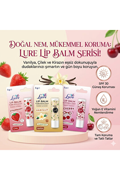 LURE Lip Balm Çilek-Vanilya-Kiraz - Fiyatı, Yorumları