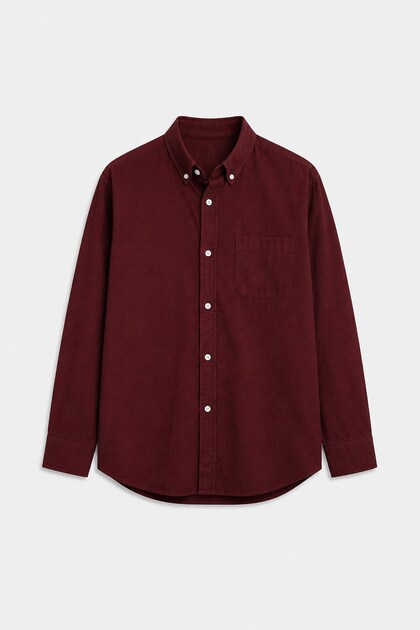 Burgundy Collared Buttoned Cotton Men's Shirt