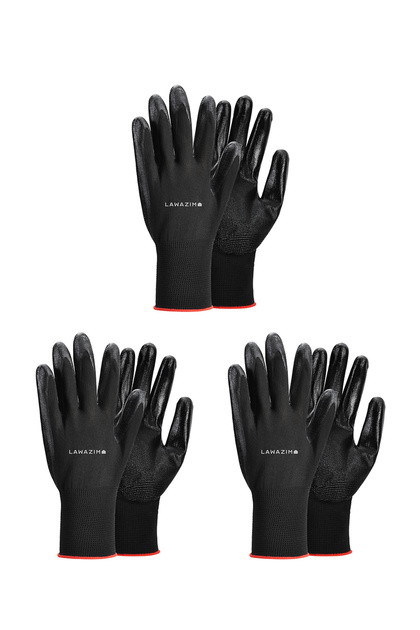 Cotton Gloves 3 Pairs Black - Non Slip Grip Breathable Work Gloves