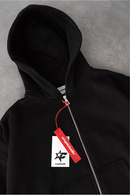 Crupt Studio Siyah Boxy Crop Erkek Ceket Zip Hoodie - Fiyatı