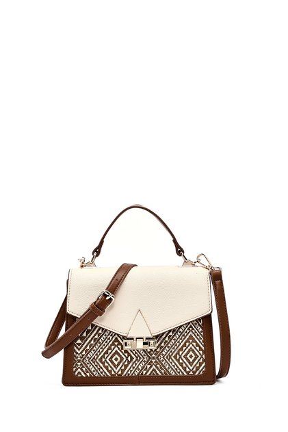 Women's Beige Long Strap Patterned Shoulder Bag 26Pbd260214