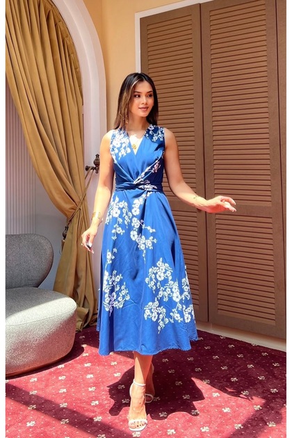 Women's Midi Length Navy Blue Dress
