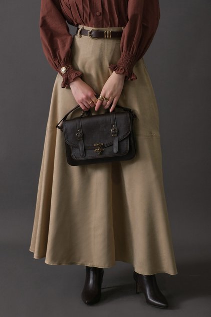Segmented Suede Skirt Stone