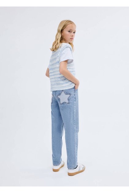 Dekoratif yırtıklı mom fit jean pantolon