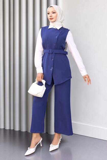 Belted Vest Trousers Suit Indigo 19250