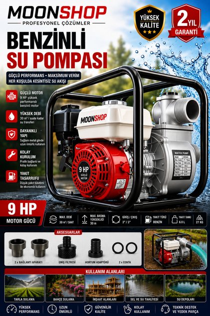Alman 9 Hp Turbo Benzinli Su Motoru Motopomp 3 Parmak Yakıt Cimrisi 3 INC-BENZINLI-SU-