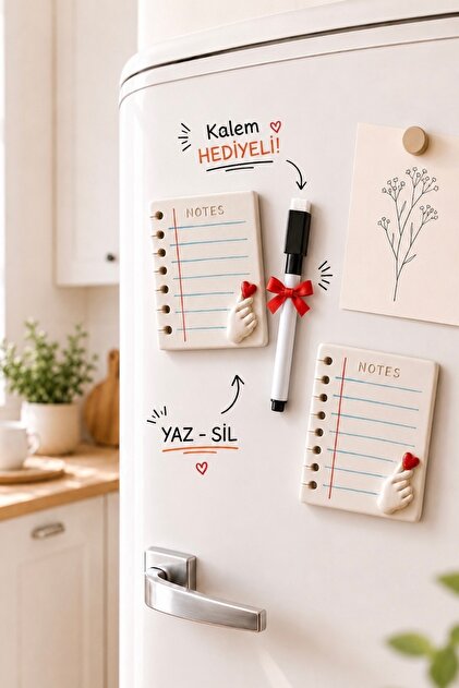 Satürn Atölye El Yapımı Seramik Yaz Sil Buzdolabı Notluk Magnet 2