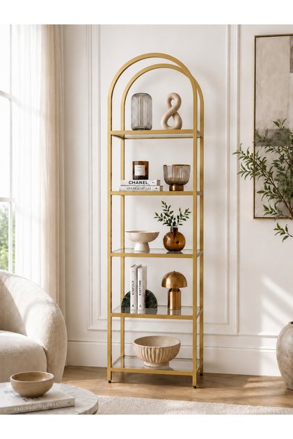 Estee Gold 5 Raf Kitaplık Dekoratif Aksesuar Rafı Mutfak Rafı 40*30*190