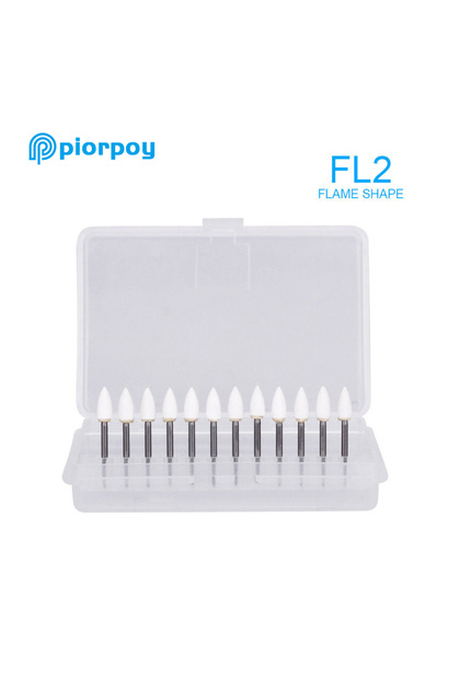 FL2 PIORPOY 12 Pcs/Box Dental Polishing Stone White Dentistry Tools Flame Cone Round Shape Porcelain