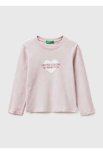 Girl's rose print graphic long sleeve t-shirt with Glittery color graphic and Printed round neck