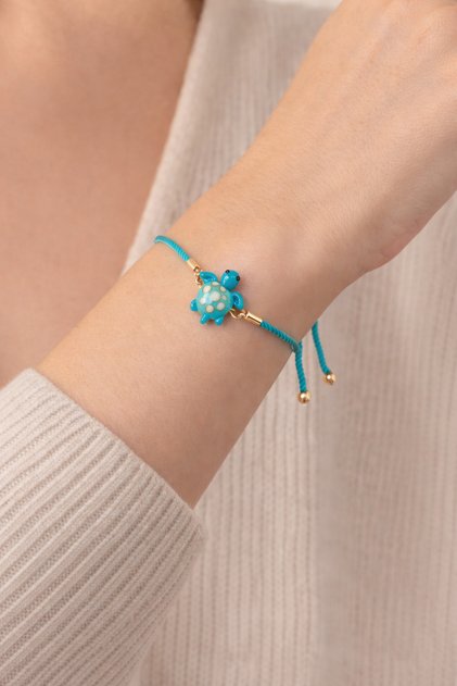 Sea Turtle Loggerhead Murano Glass Beaded Bracelet