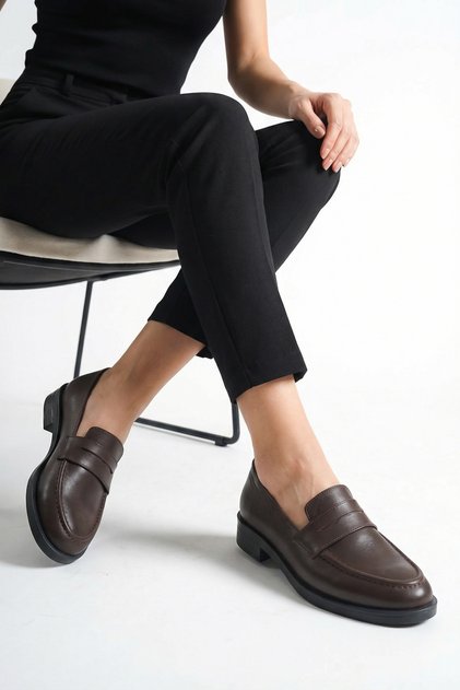 Brown Leather Women's Loafer Shoes Oxford Shoes Non-Slip Sole Sherly