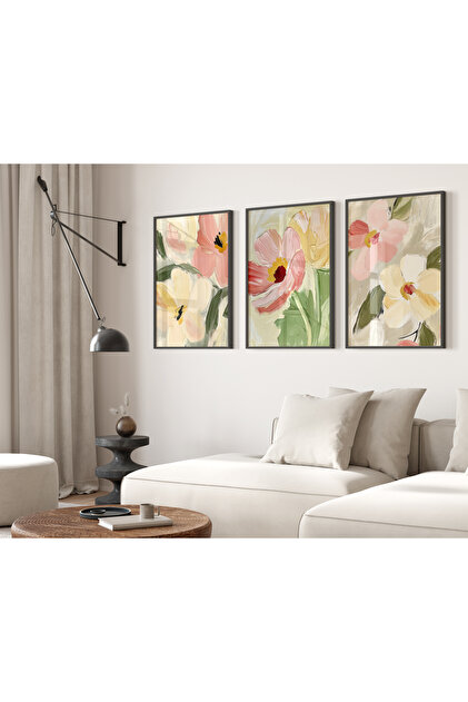 3-Piece Flower Painting Set Framed | Modern Living Room & Living Room Wall Decoration