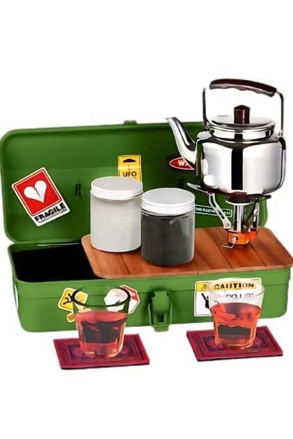 Portable Camping Tea Set with Metal Storage Box