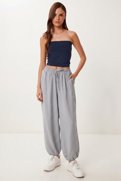 Comfortable Linen Look Shalwar with Pockets Lub0330 Gray