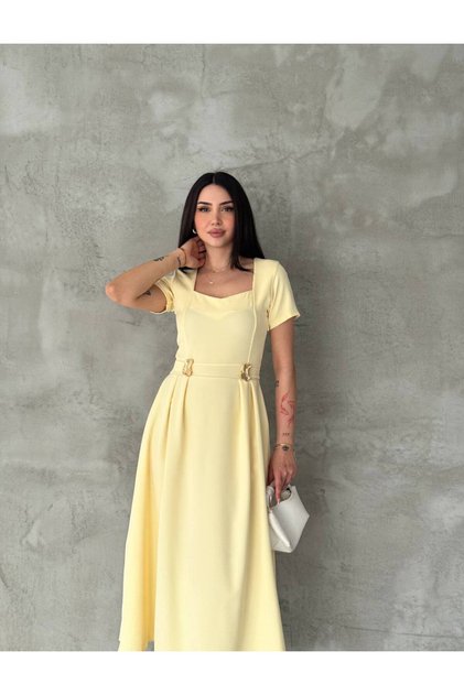 Premium Bel Detaylı Midi Elbise