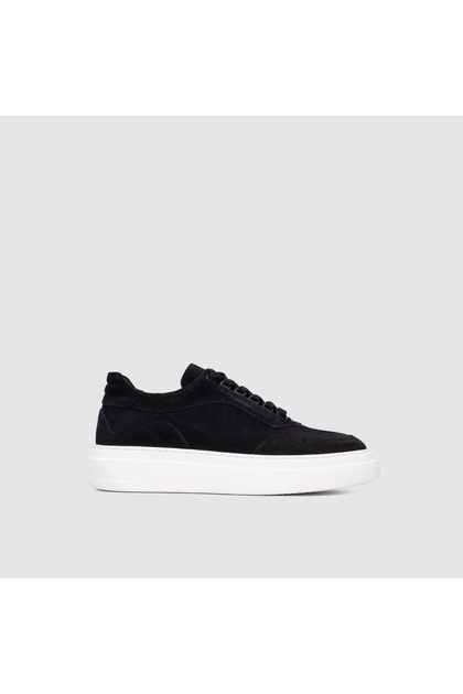 Erkek Siyah Nubuk Hakiki Deri Casual Sneaker Ayakkabı [TG052396]