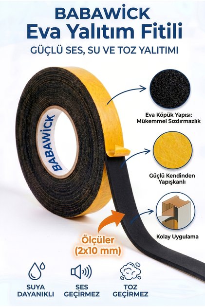 EVA Bant Fitil 2X10 mm- Kendinden Yapışkanlı Kapı ve Pencere Yalıtım Bantı(10 Metre)