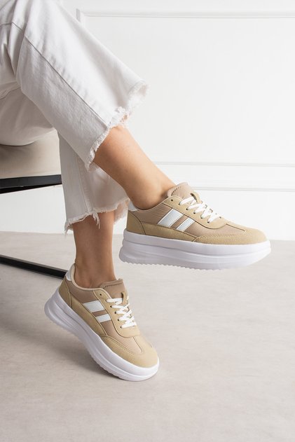 Beige Women's High Casual Sneaker Shoes