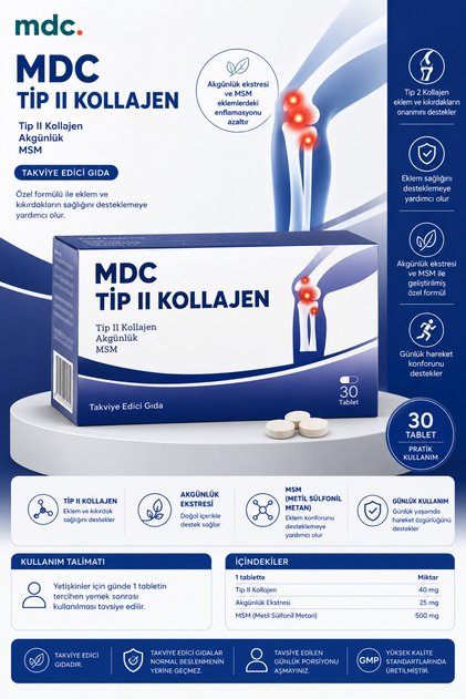 Tip 2 Kollajen 30 Tablet | Tip II Kollajen, Akgünlük ve MSM İçeren Takviye Edici Gıda