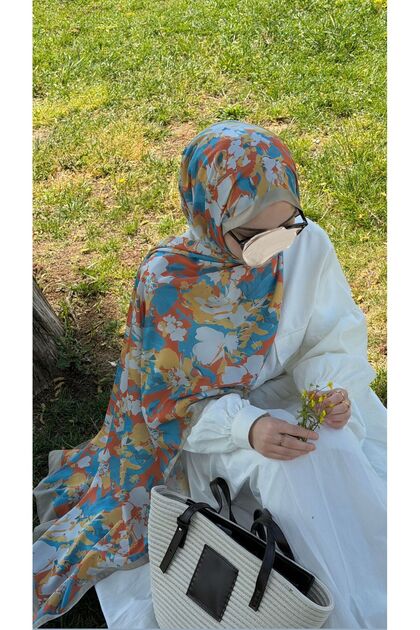 Cotton Garden Pattern Shawl-Orange