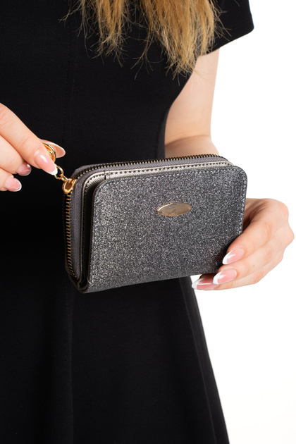 Women's Silvery Horizontal Zipper Wallet Card Holder