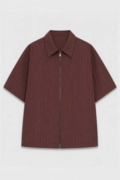 Lyocell blend striped zippered linen shirt - burgundy