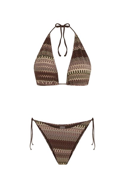 LUVIA Kahverengi Örme Uzun Üçgen Bikini Takım