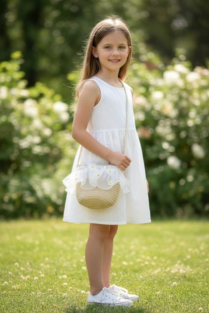 Girl's Tulle Crossbody Straw Bag